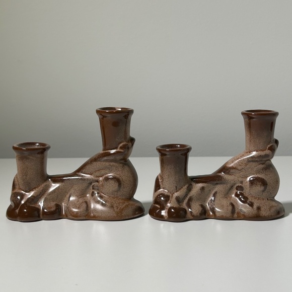 Vintage 50s 60s Frankoma Pottery # 304 Pair of Double Candle Holders - Picture 4 of 12
